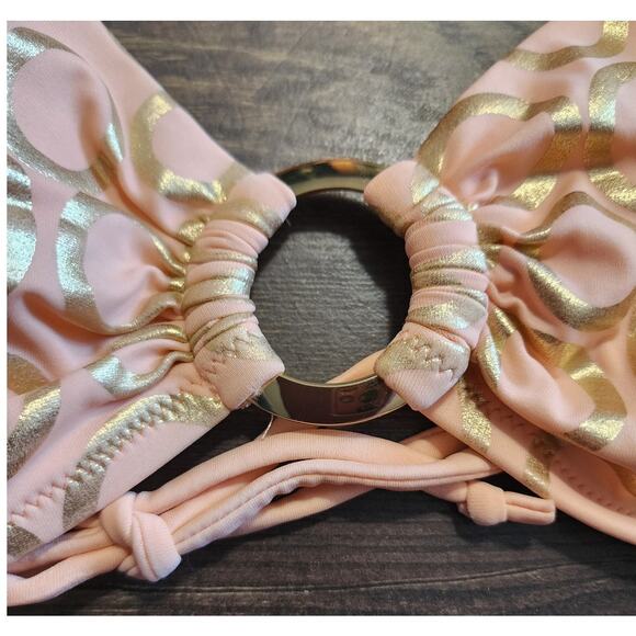 Victoria's Secret Peach & Gold Halter Top Bikini Top Swimsuit Size Medium - Picture 3 of 7